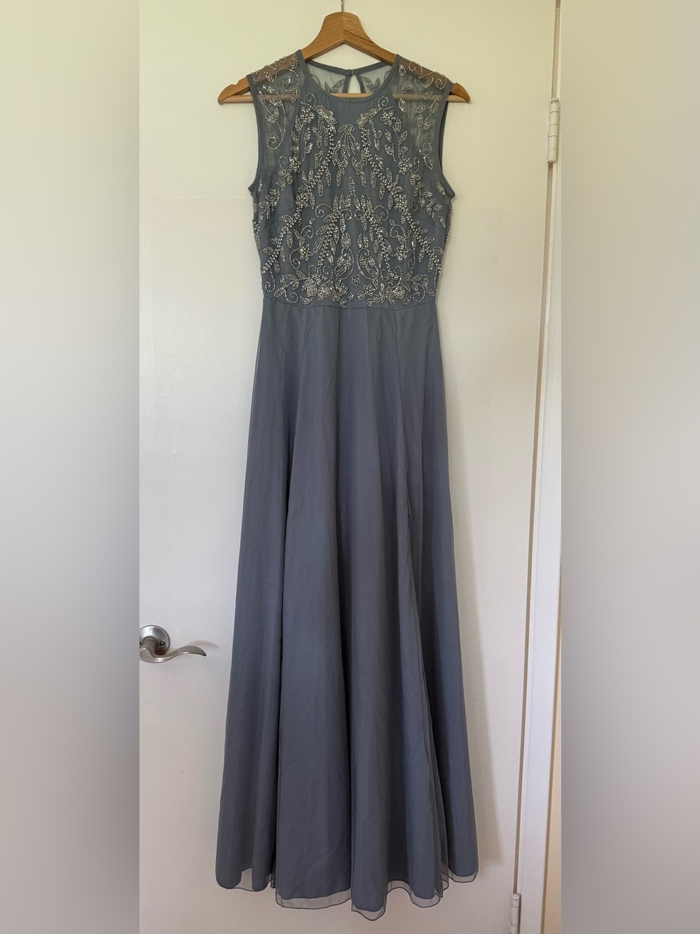 ASOS dusty blue beaded gown